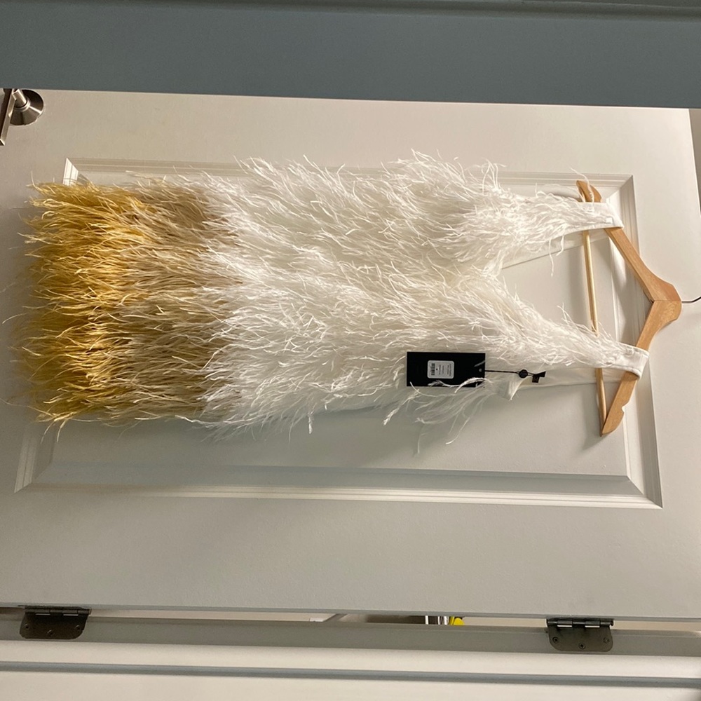 Jackie Feather Mini Dress - White/Gold